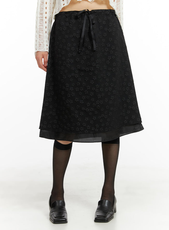 floral-mesh-midi-skirt-ca412 / Black