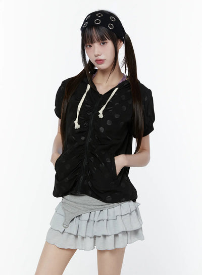 polka-dot-short-sleeve-windbreaker-jacket-cu508 / Black