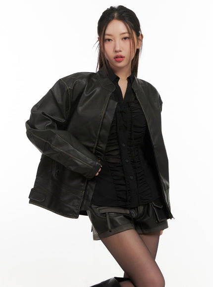 stylish-moto-faux-leather-jacket-cn428 / Black