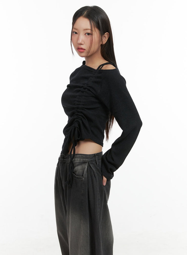 shirred-one-shoulder-top-co417 / Black