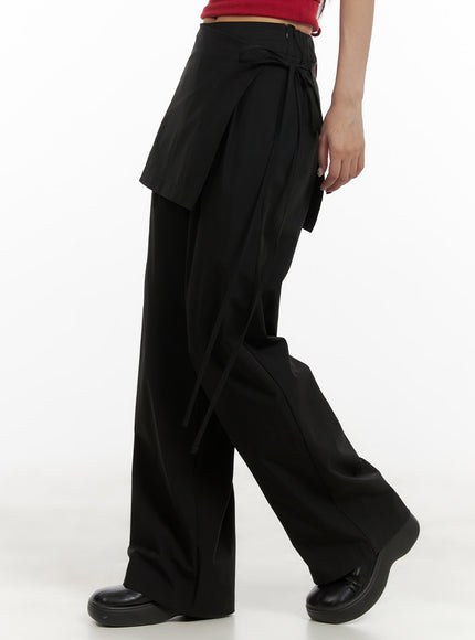 cotton-wrap-skirt-wide-pants-cy403 / Black