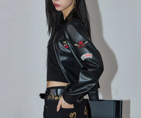 Graphic Crop Leather Jacket CC1109 - Acubi style | LEWKIN