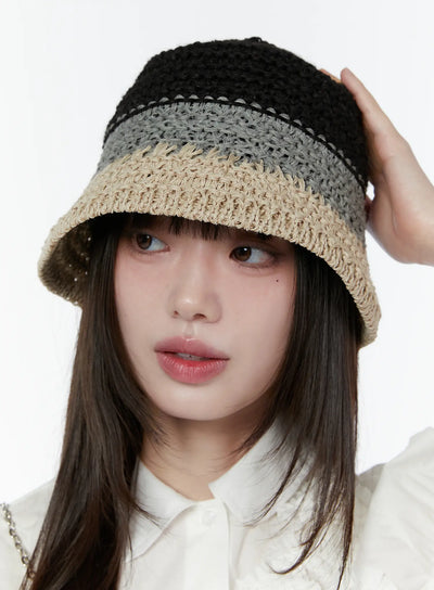 tri-tone-crochet-bucket-hat-cu505 / Black