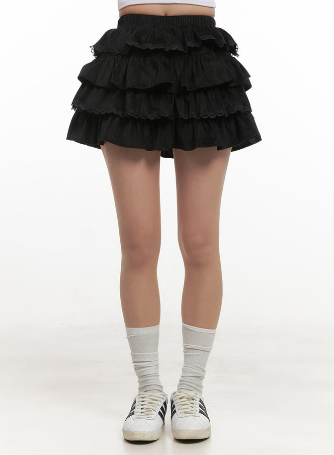 layered-ruffle-mini-skirt-cj514 / Black