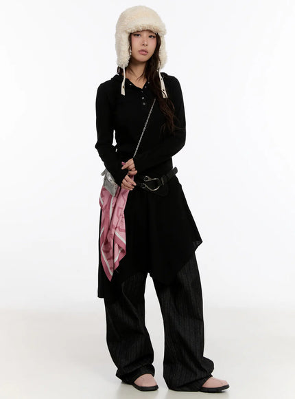 fleece-lined-hooded-flare-mini-dress-cn527 / Black