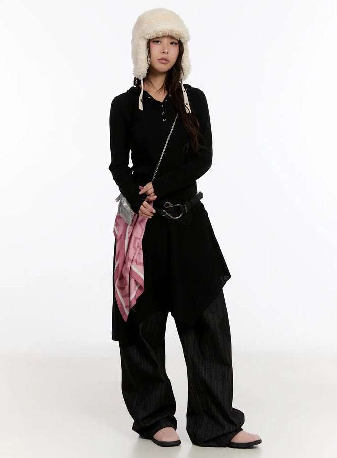 fleece-lined-hooded-flare-mini-dress-cn527 / Black