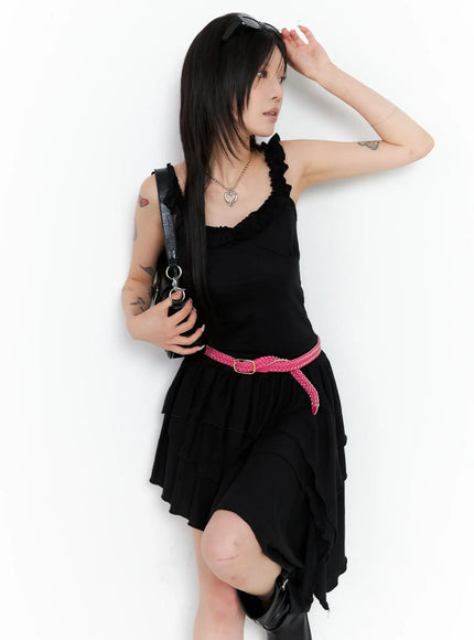 asymmetric-ruffle-dress-cl528 / Black