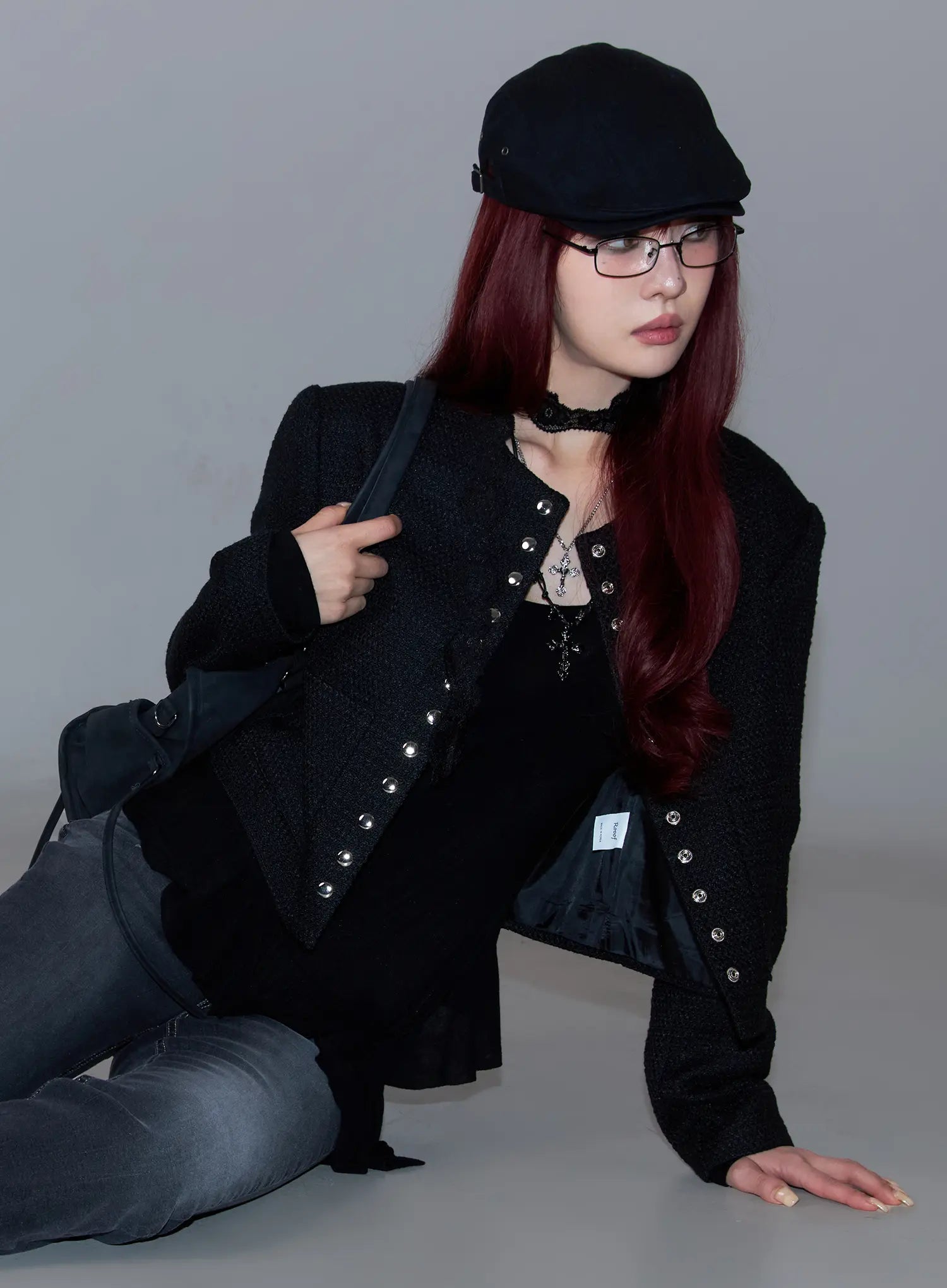 tweed-snap-button-jacket-cd1202 / Black