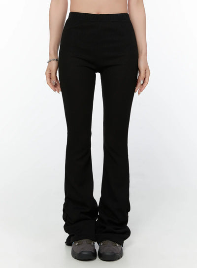 ribbed-shirring-bootcut-pants-cy515 / Black
