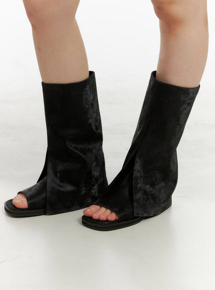 velvet-open-toe-knee-high-boots-cu425 / Black