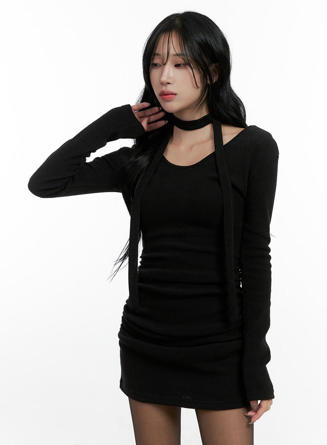 shirred long sleeve mini dress Shirred Long Sleeve Mini Dress