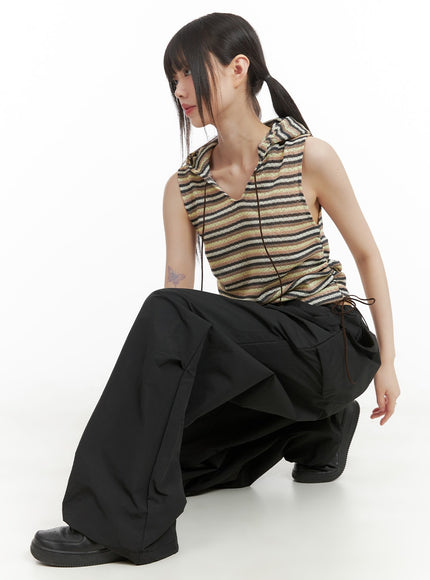 drawstring-parachute-pants-unisex-ca418 / Black