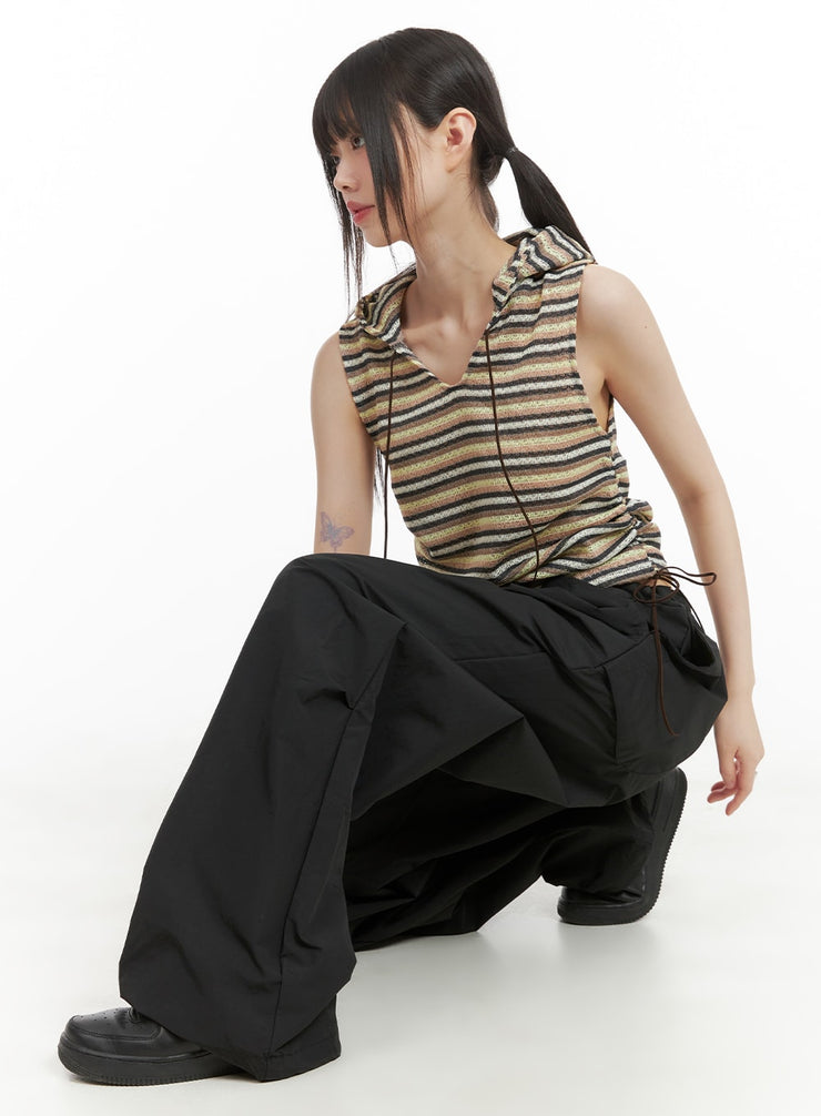 drawstring-parachute-pants-unisex-ca418 / Black