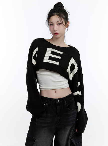 super-cropped-graphic-sweater-cj522 / Black