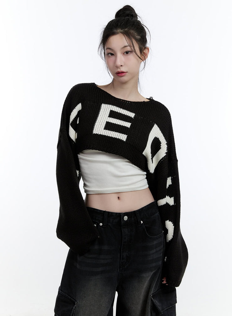 super-cropped-graphic-sweater-cj522 / Black