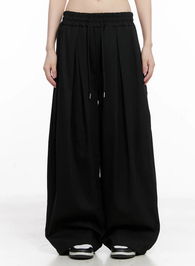 pintuck-wide-cotton-pants-cg518 / Black