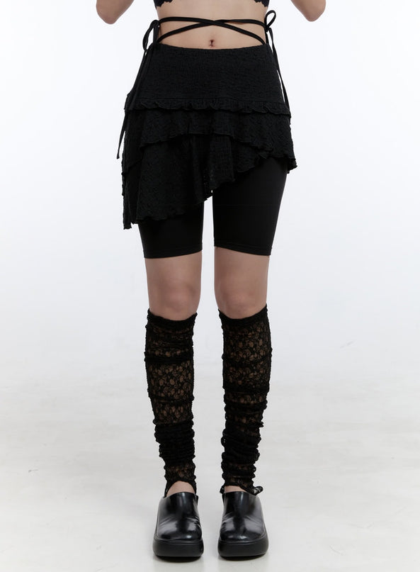 frill-strap-wrinkled-skirt-biker-shorts-cg414 / Black