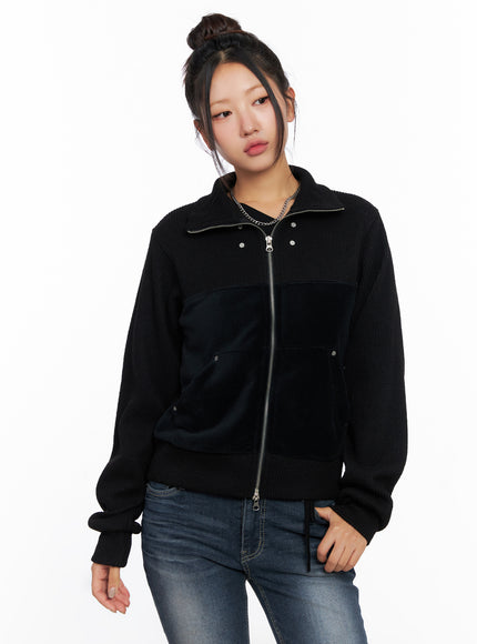 velvet-zip-up-jacket-co514 / Black