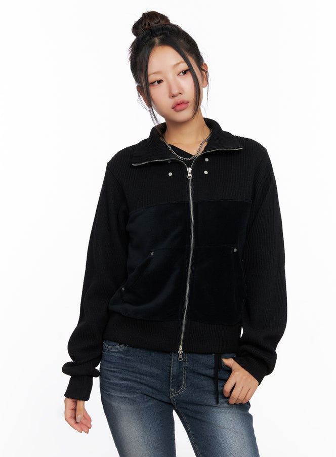 velvet-zip-up-jacket-co514 / Black
