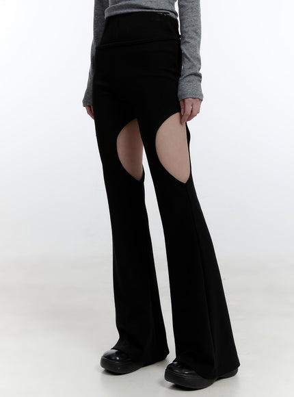 thigh-cut-out-flared-leggings-cj521 / Black