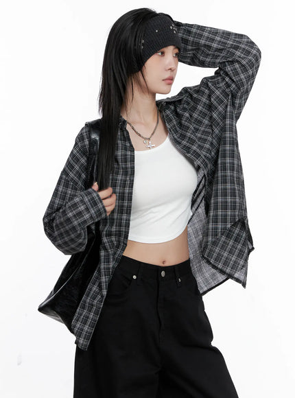 oversized-plaid-button-up-shirt-cs512 / Black