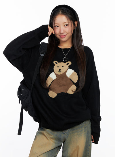 oversized-graphic-knit-sweater-co515 / Black