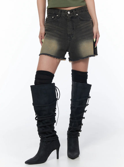 vintage-washed-denim-shorts-cu501 / Black