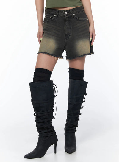vintage-washed-denim-shorts-cu501 / Black