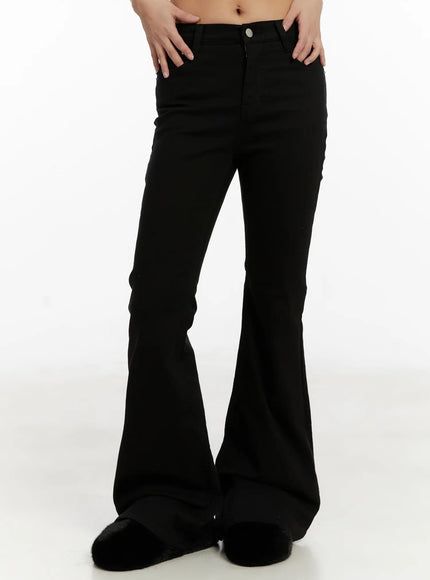 jieu-bootcut-flared-fleece-lined-jeans-cd512 / Black