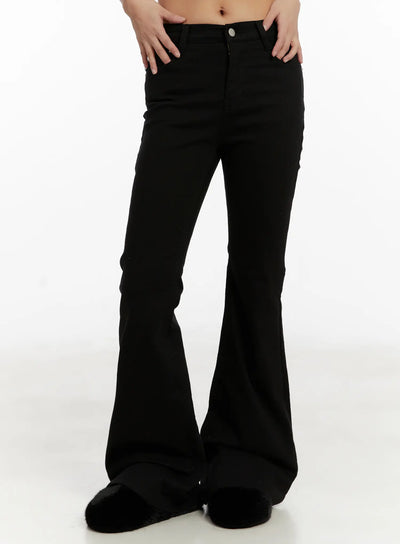 jieu-bootcut-flared-fleece-lined-jeans-cd512 / Black