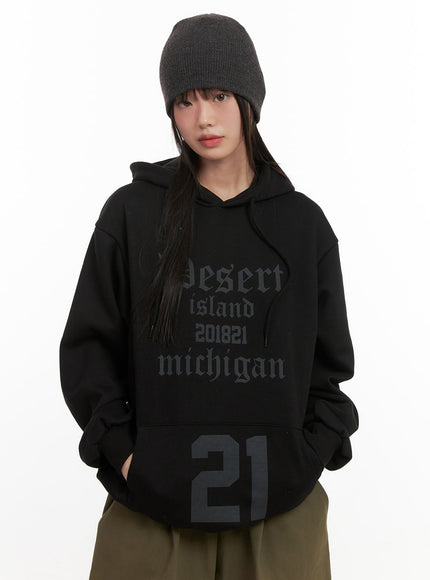 graphic-print-oversized-hoodie-cj506 / Black