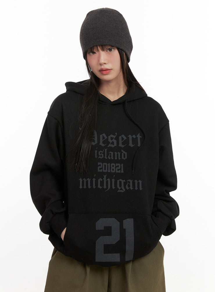 graphic-print-oversized-hoodie-cj506 / Black