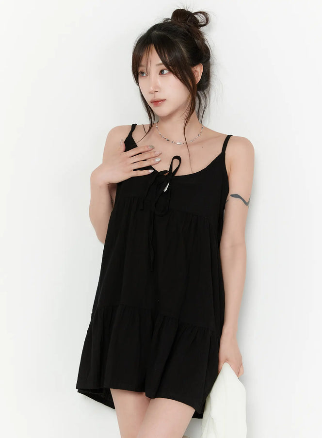 ribbon-tiered-mini-dress-cy515 / Black