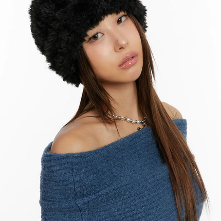 cozy-fluffy-folded-beanie-cd517 / Black