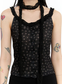 floral-lace-scarf-ca507 / Black