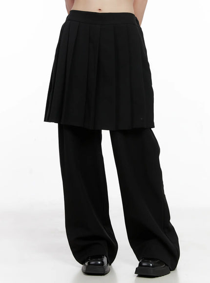 pleated-wrap-skirt-pants-cg515 / Black