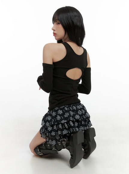 back-cut-out-open-shoulder-long-sleeve-cg420 / Black