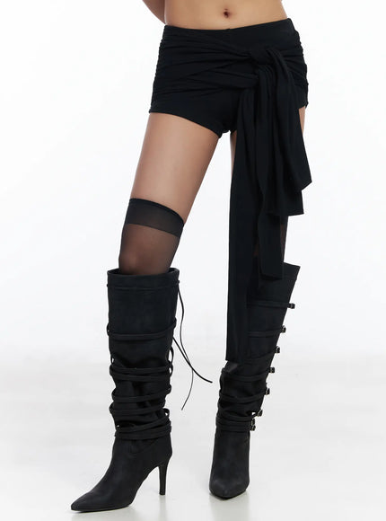 double-ribbon-layered-shorts-cm525 / Black