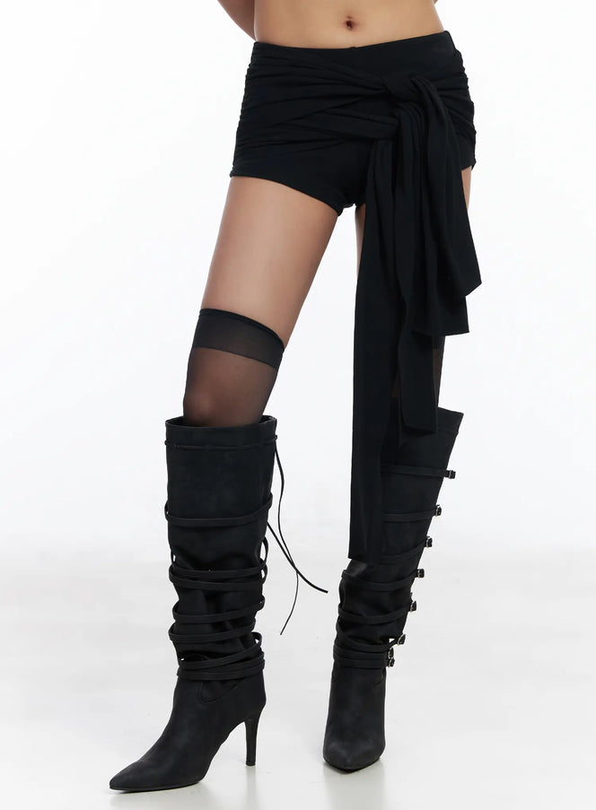 double-ribbon-layered-shorts-cm525 / Black