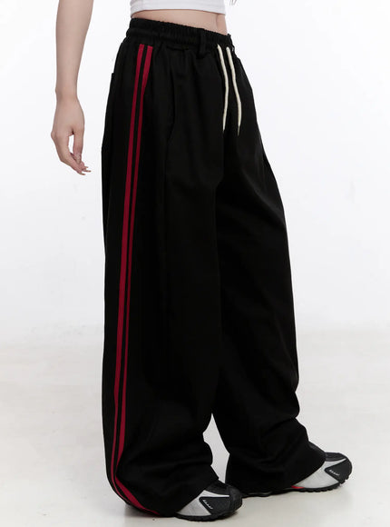 double-stripe-wide-cotton-pants-co501 / Black