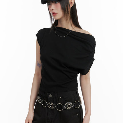 shirred-one-shoulder-top-ca419 / Black