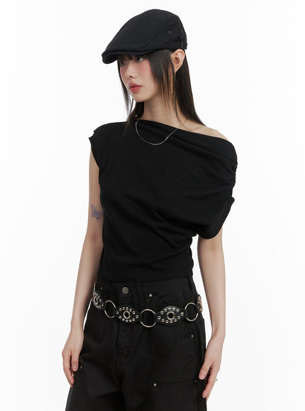 shirred-one-shoulder-top-ca419 / Black