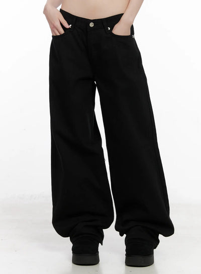 low-rise-wide-leg-pants-cn511 / Black