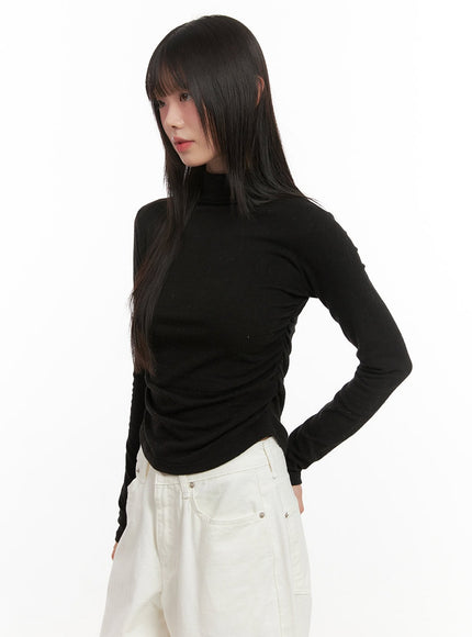 shirred-slim-fit-turtle-neck-top-cj506 / Black