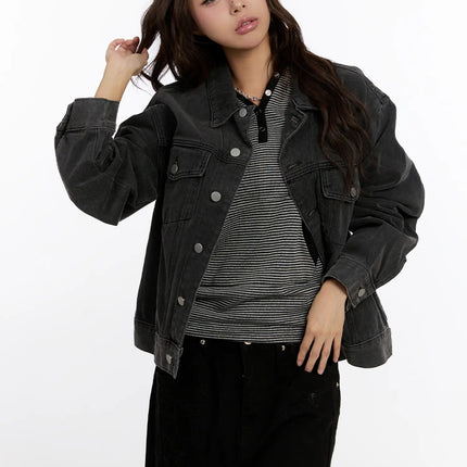 vintage-oversized-denim-jacket-cn527 / Black
