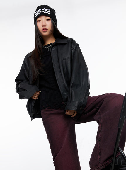 stylish-leather-jacket-co514 / Black