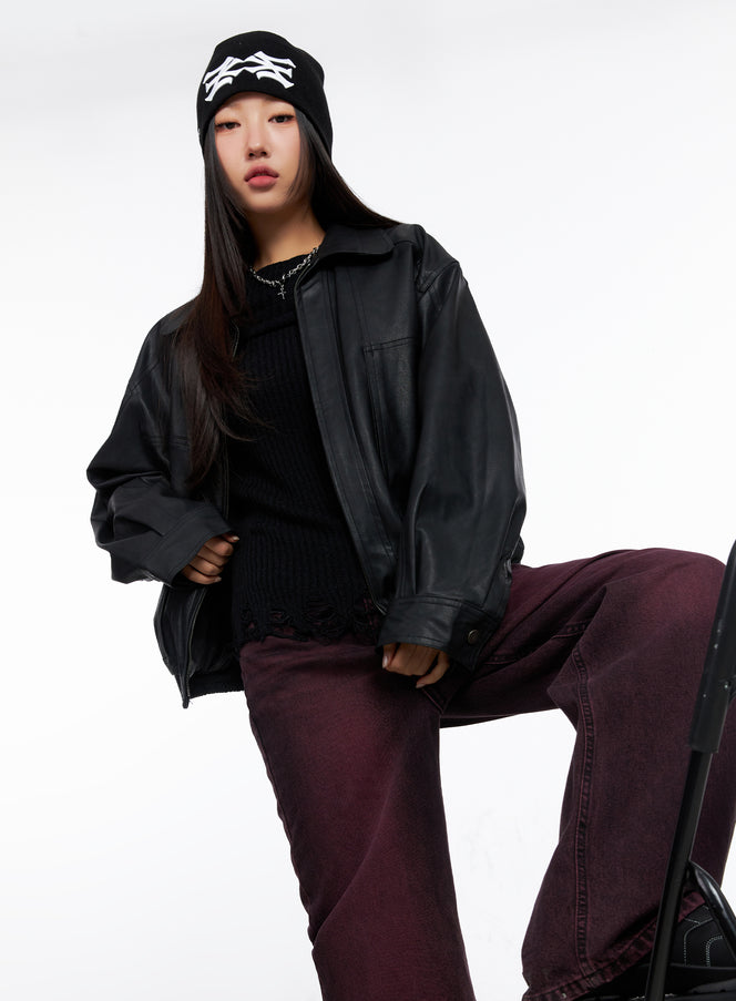 stylish-leather-jacket-co514 / Black