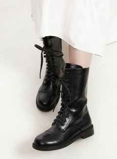 laced-faux-leather-midi-boots-cj523 / Black