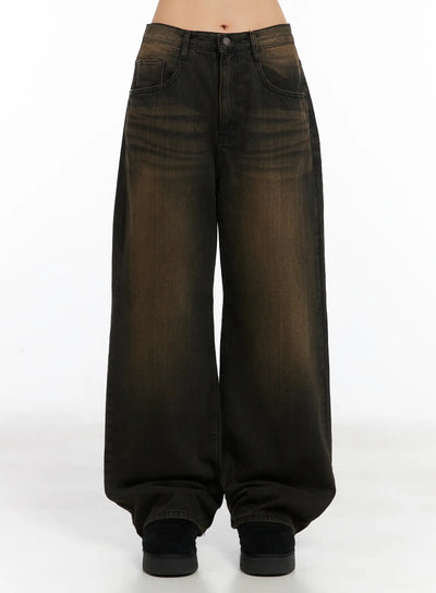 rile-vintage-washed-wide-leg-jeans-cd508 / Black