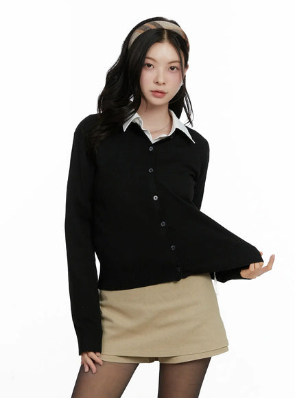 essential-round-neck-cardigan-f502 / Black